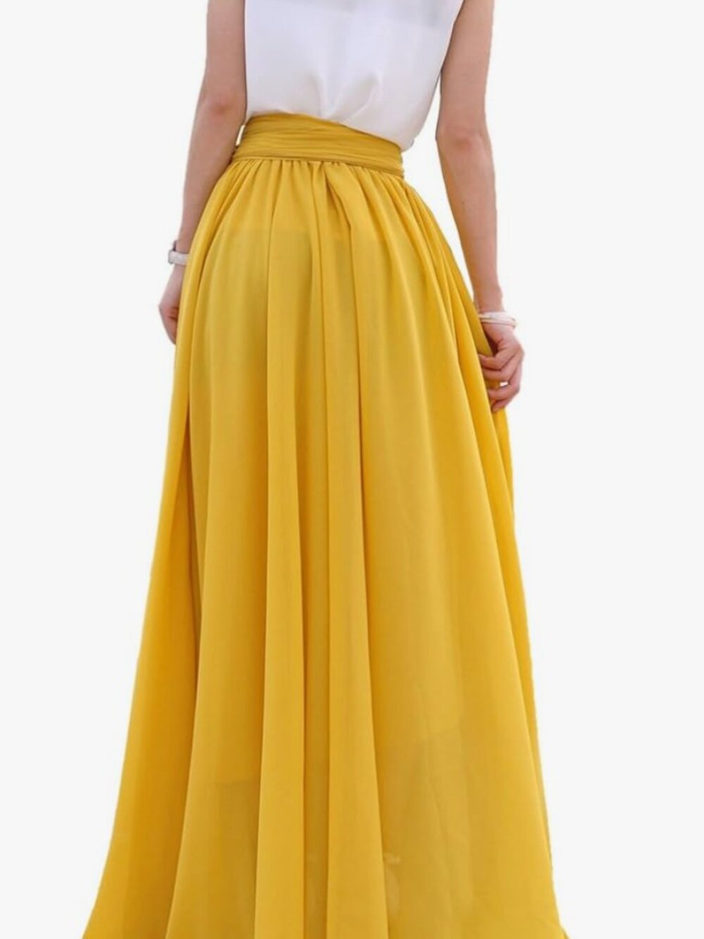 Women's Beautiful Yellow Summer Beach Chiffon High Waist Maxi Skirt (M) - Picture 2 of 7